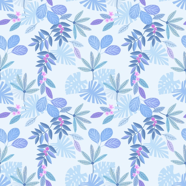 Premium Vector | Blue monochrome leaf seamless pattern for fabric ...