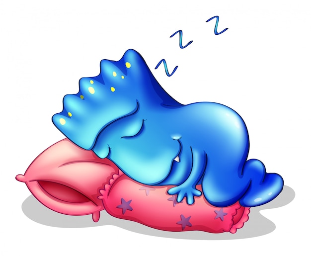 A blue monster sleeping above a pillow Free Vector
