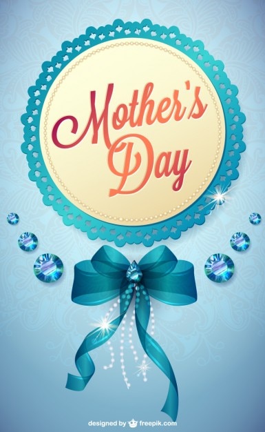 Blue Mother's Day invitation with ribbon and
diamonds
