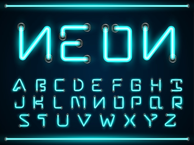 Blue neon light glowing fonts set, a-z alphabet text symbols | Premium