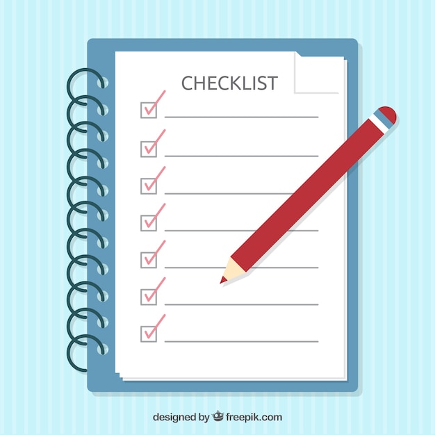 Blue notebook with checklist and red pencil | Free Vector