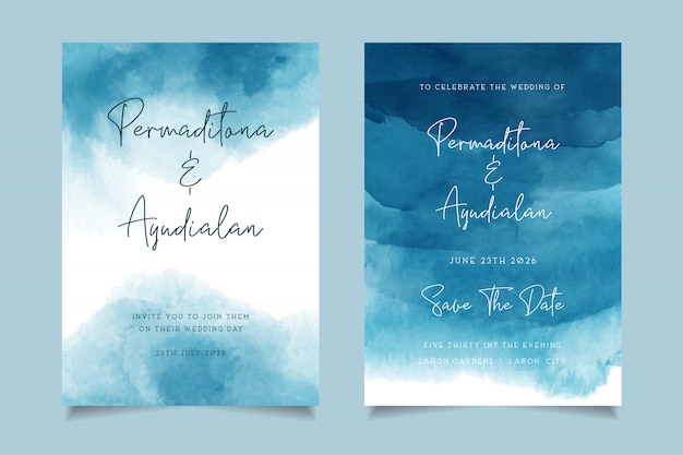 Download Blue ocean watercolor wedding invitation design | Premium ...