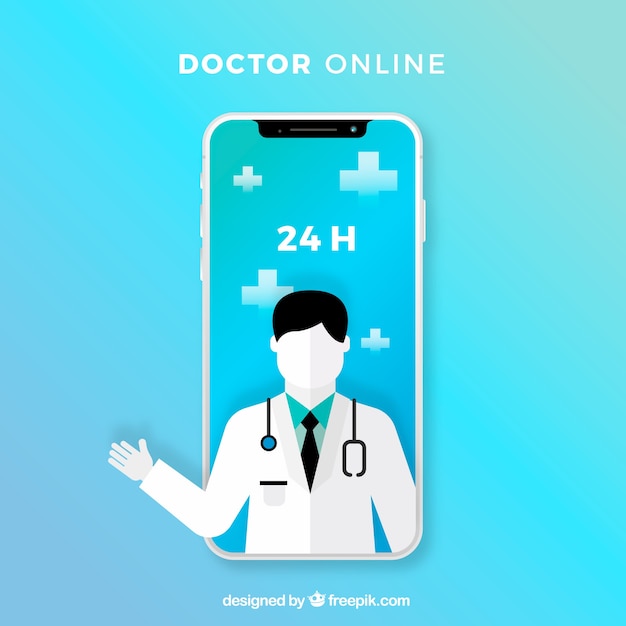 Blue online doctor design with smartphone Free Vector