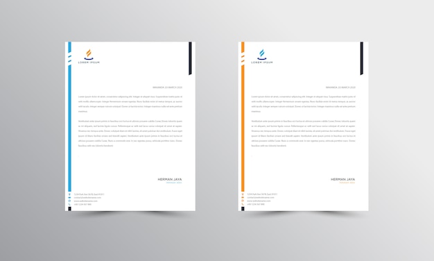 Blue and orange abtract letterhead  template Premium Vector