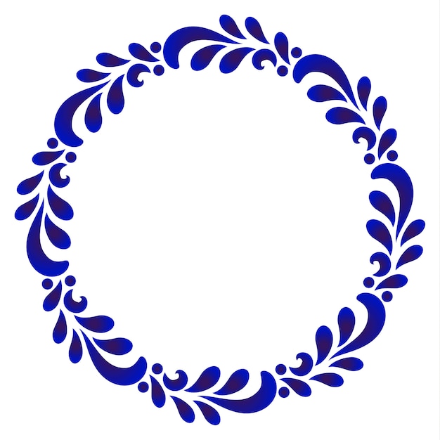 Download Blue ornamental round frame with leave | Premium Vector