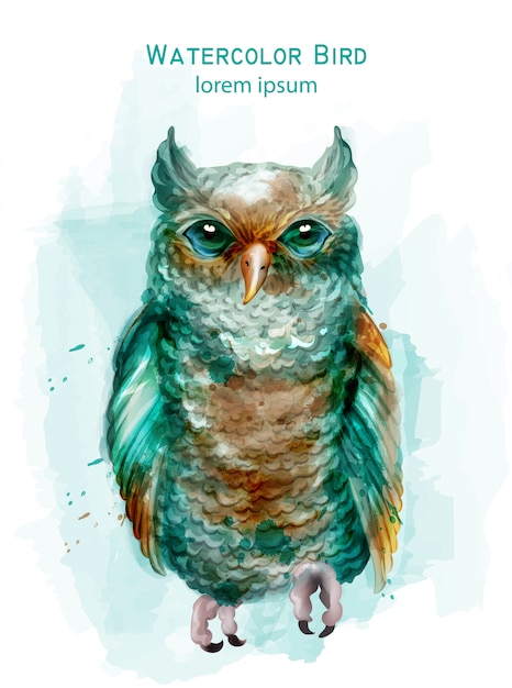 Download Blue owl colorful watercolor | Premium Vector