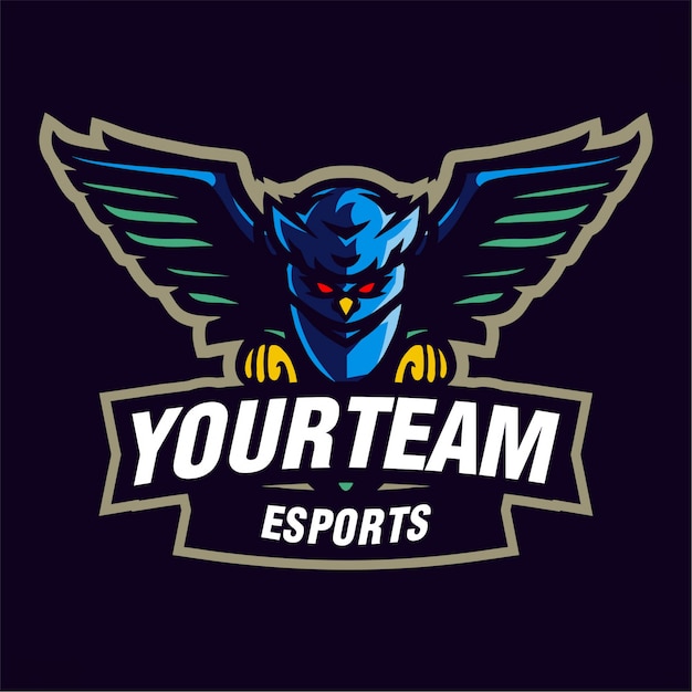 Premium Vector | Blue owl mascot gaming logo