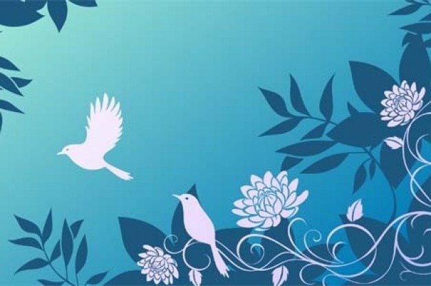 Blue pattern with birds and flowers