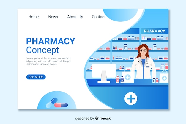 Blue pharmacy landing page | Free Vector