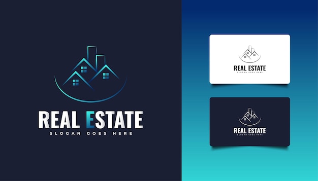 Premium Vector | Blue real estate logo with line style. construction ...