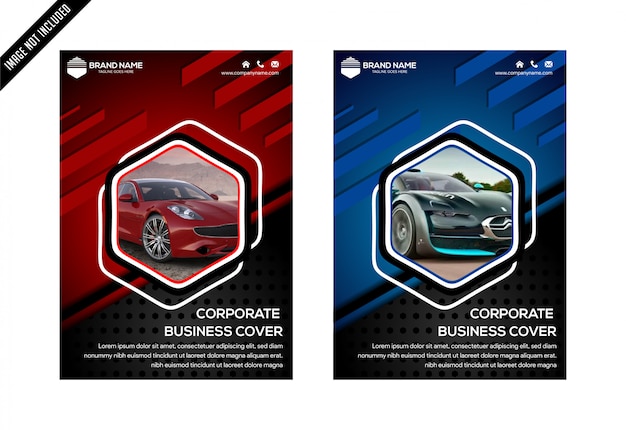 Blue red and black hexagon abstract cover design template vector. business flyer Premium Vector