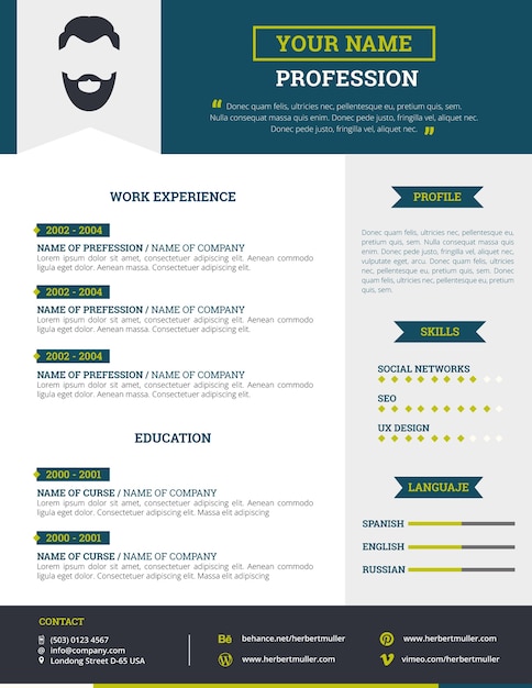 blue resume template vector