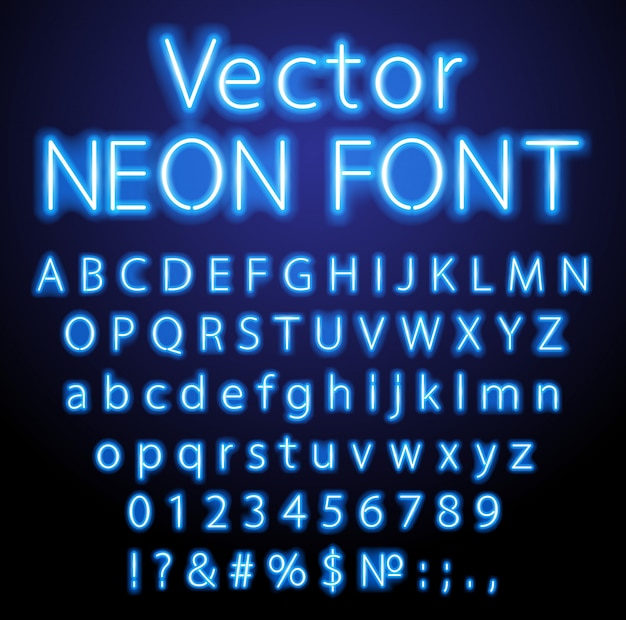 Premium Vector | Blue retro neon font luminous letter glow effect