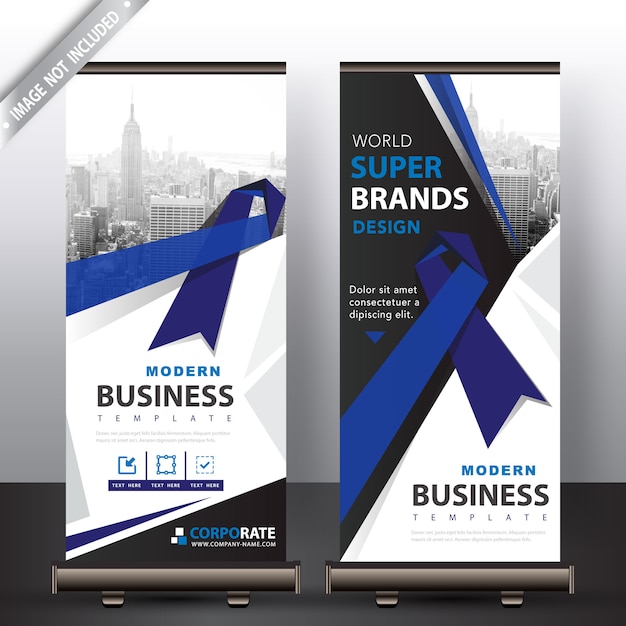 Blue ribbon roll up banner Free Vector