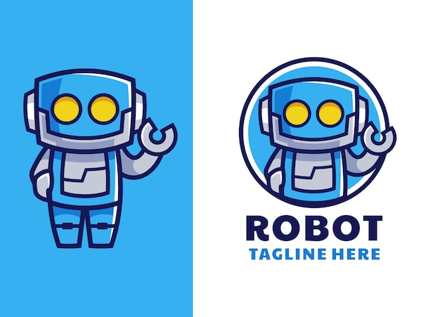 Sinij Robot Multfilm Talisman Dizajn Logotipa Premium Vektory