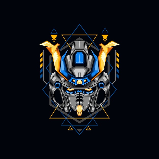 Premium Vector | Blue robot warrior illustration