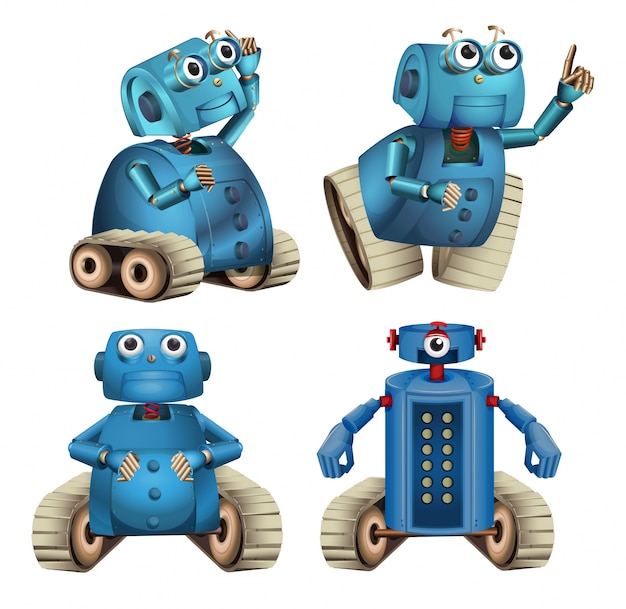 Blue robots doing different things illustration Vector ...