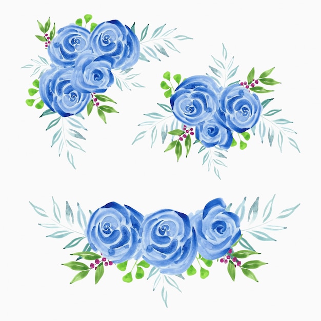 青いバラの花の花束水彩イラスト プレミアムベクター