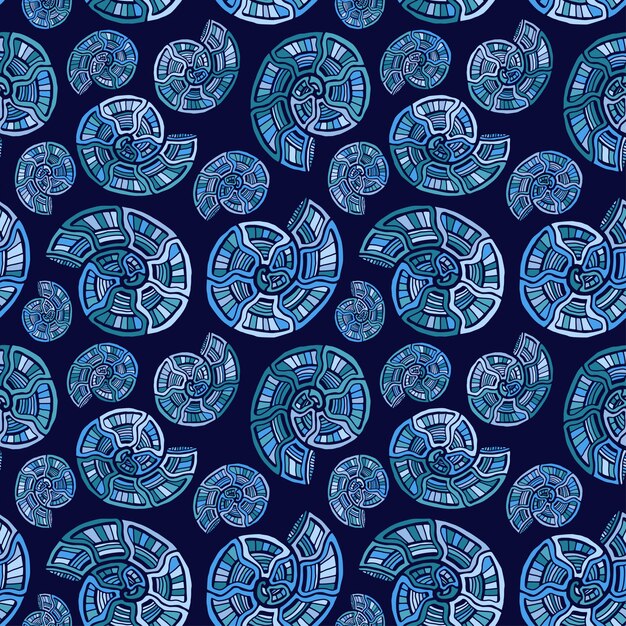 青い海の貝のシームレスパターン プレミアムベクター