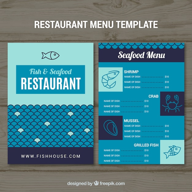 Free Vector Blue seafood menu template