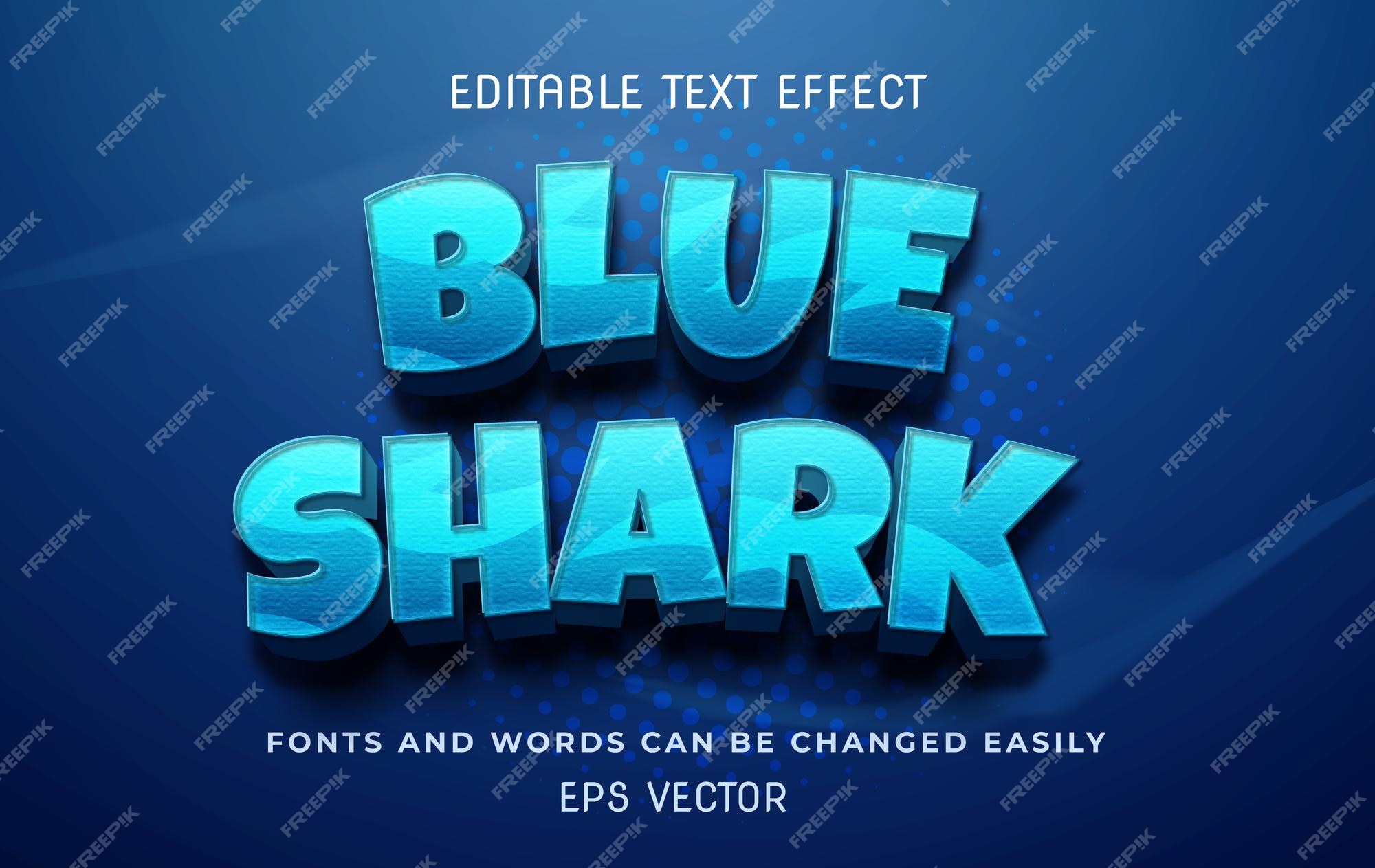 Premium Vector | Blue shark 3d editable text effect