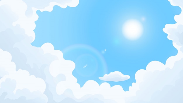 白い雲と青い空が晴れた晴れた日 風景 雲の背景 イラスト プレミアムベクター