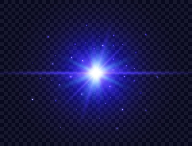 Blue Star Burst With Beams And Sparkles On Transparent Background