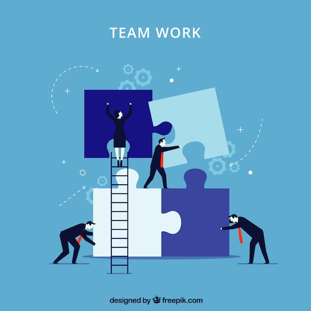 Blue teamwork concept with jigsaw pieces