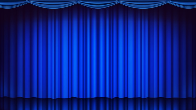 プレミアムベクター ブルーシアターカーテンの背景 劇場 オペラまたは映画の空のシルクステージの背景 青のシーン リアルなイラスト