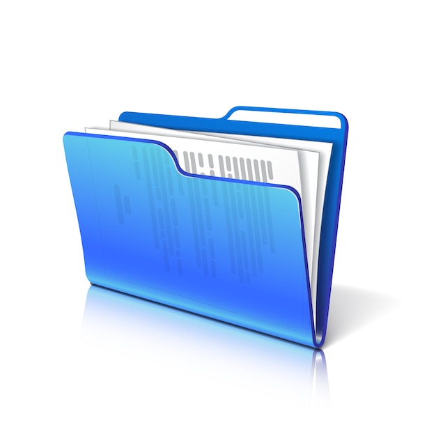 Blue transparent folder with papers. document icon. illustration ...