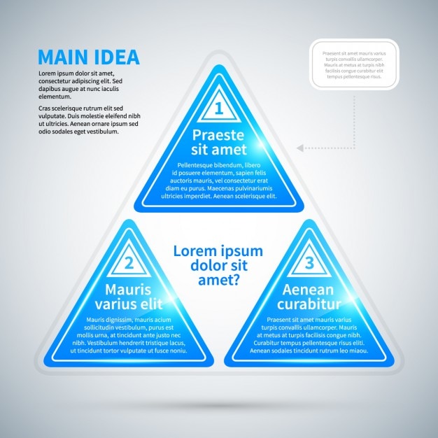 Blue triangular infographic with glossy texture\
and three options