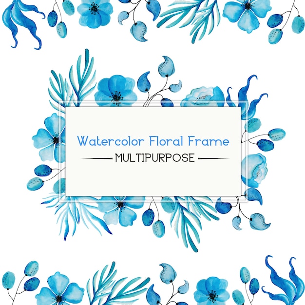 Free Vector Blue Watercolor Floral Frame Multipurpose