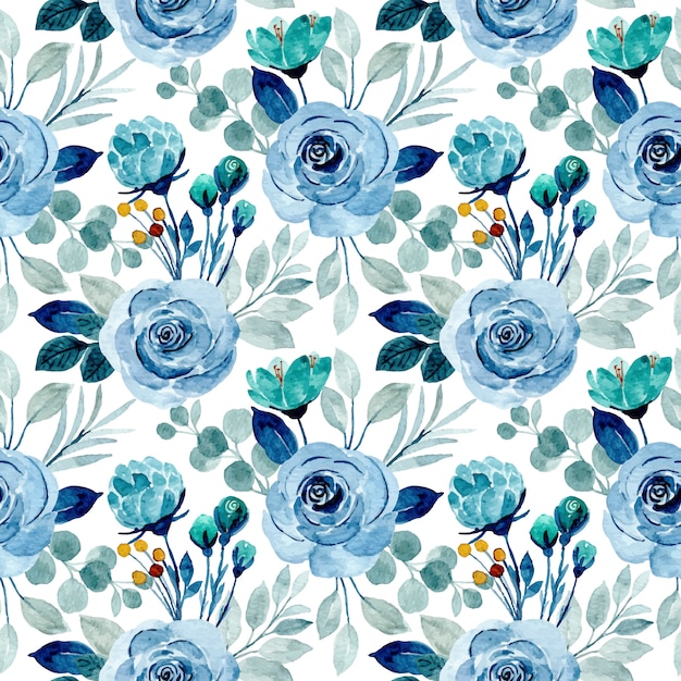 Premium Vector | Blue watercolor flower seamless pattern