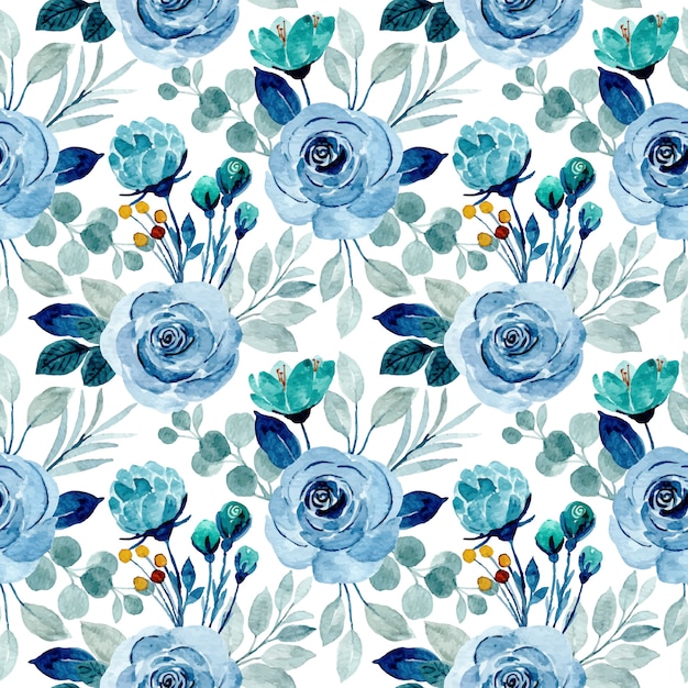 Download Blue watercolor flower seamless pattern | Premium Vector