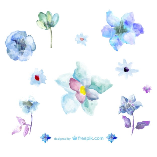 青の水彩画の花のイラスト 無料のベクター