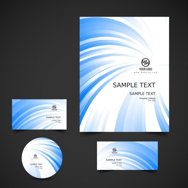 Free Vector | Blue wavy business stationery