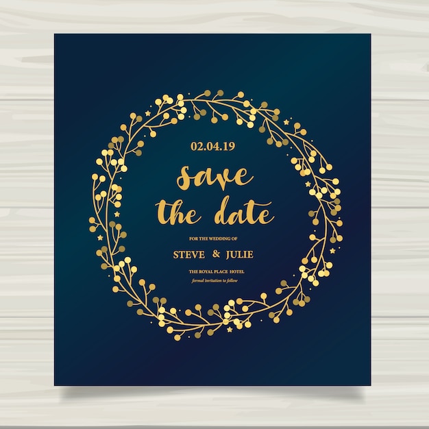 Download Blue wedding card with golden details | Free Vector