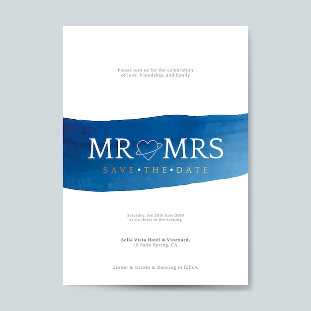 Download Blue wedding invitation card vector Vector | Free Download