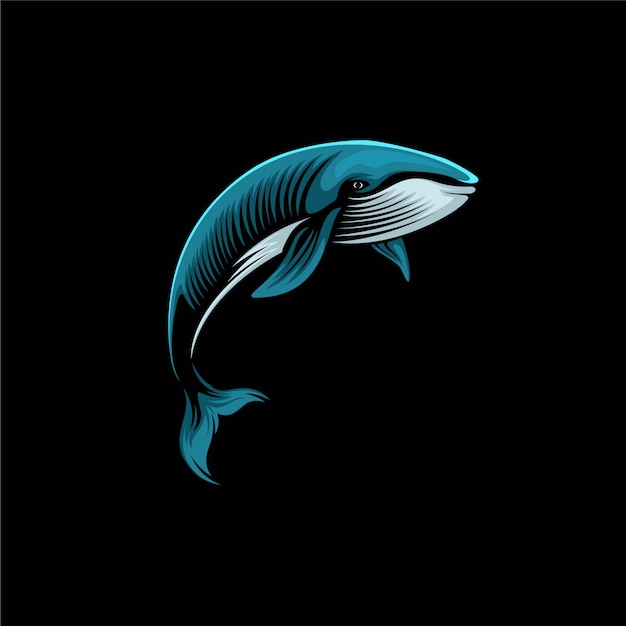 シロナガスクジラのロゴデザインイラスト プレミアムベクター