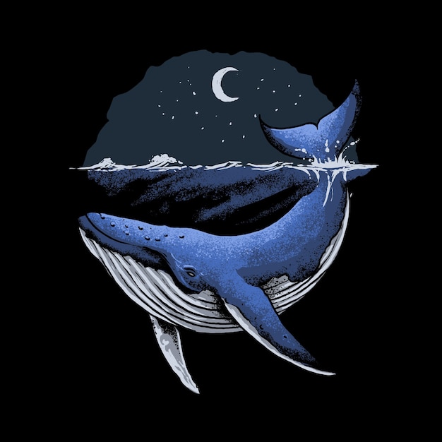 シロナガスクジラの海のイラスト プレミアムベクター