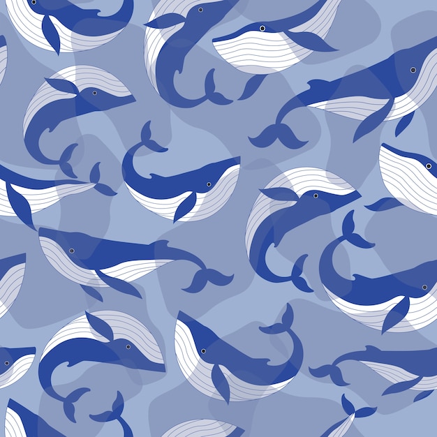 Blue whale seamless pattern Premium Vector