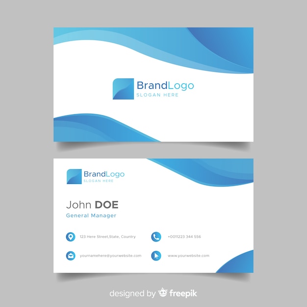 Free Vector | Blue and white business card with waves