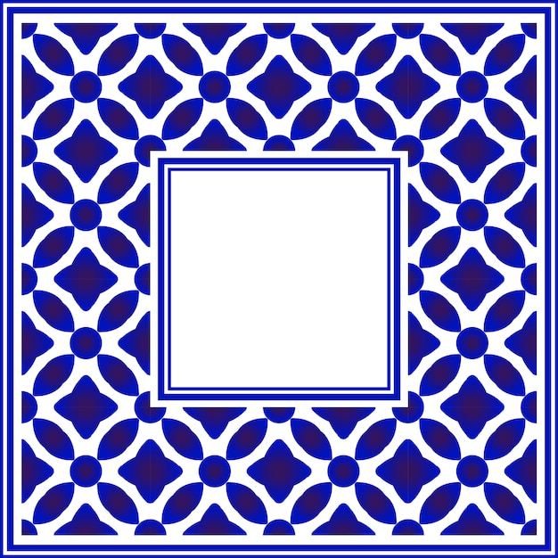 Premium Vector Blue And White Ceramic Square Frame