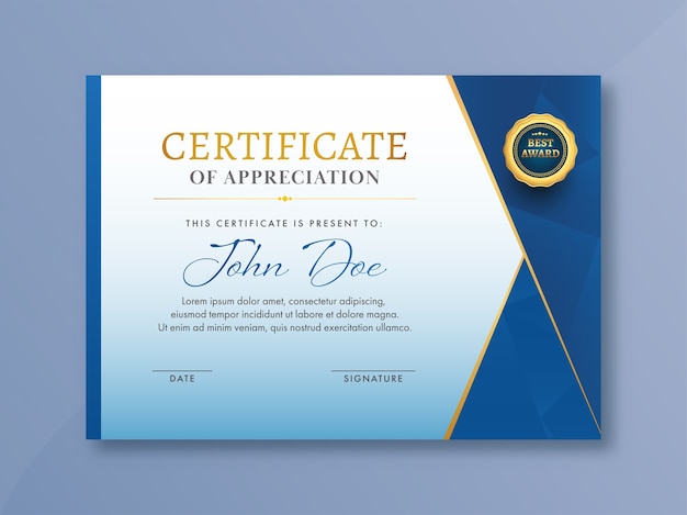 Premium Vector | Blue and white certificate of appreciation template ...