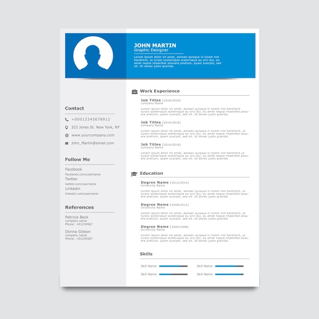 Premium Vector | Blue and white cv template