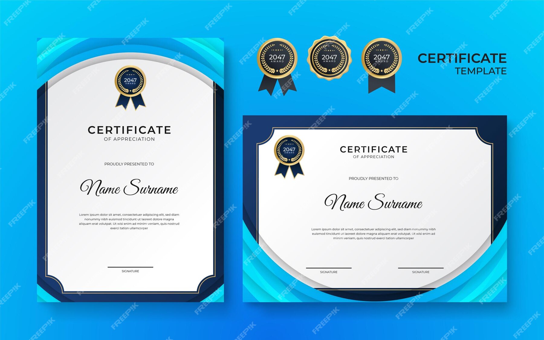 Premium Vector | Blue and white gold certificate of achievement border ...