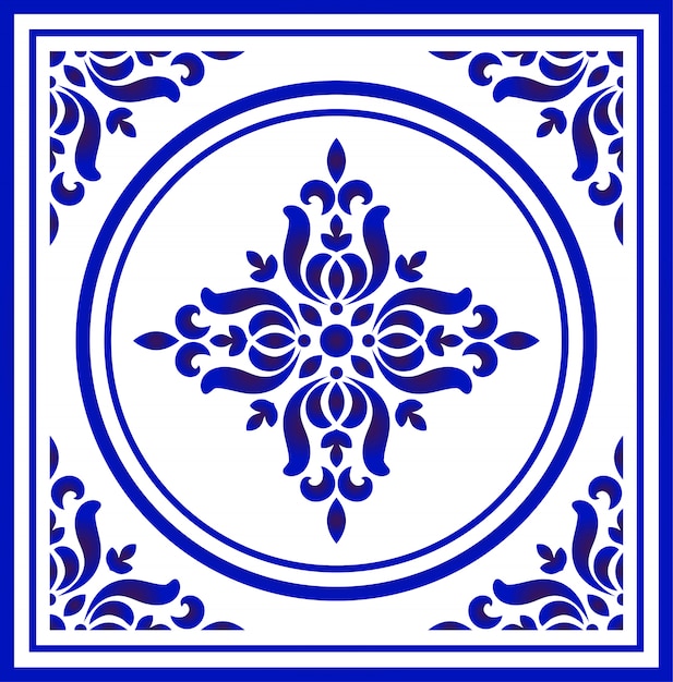 Premium Vector | Blue and white porcelain flower pattern