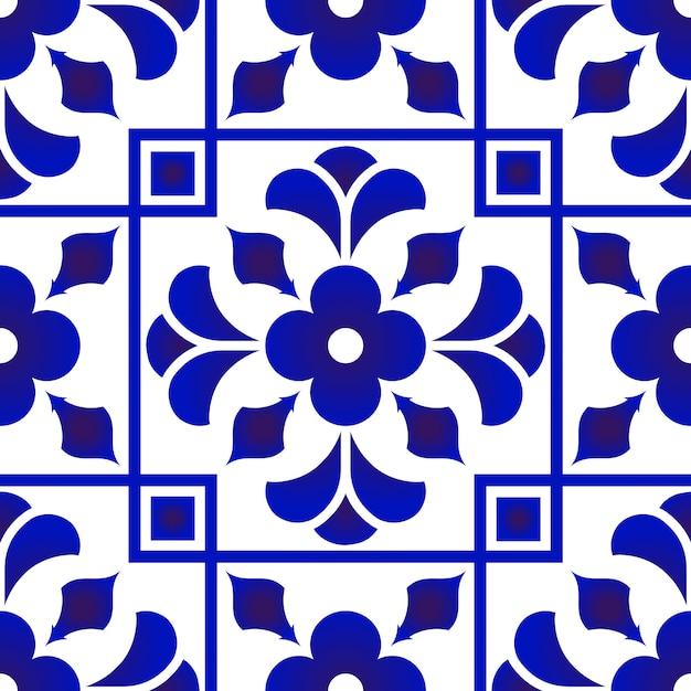 Premium Vector | Blue and white tile pattern design
