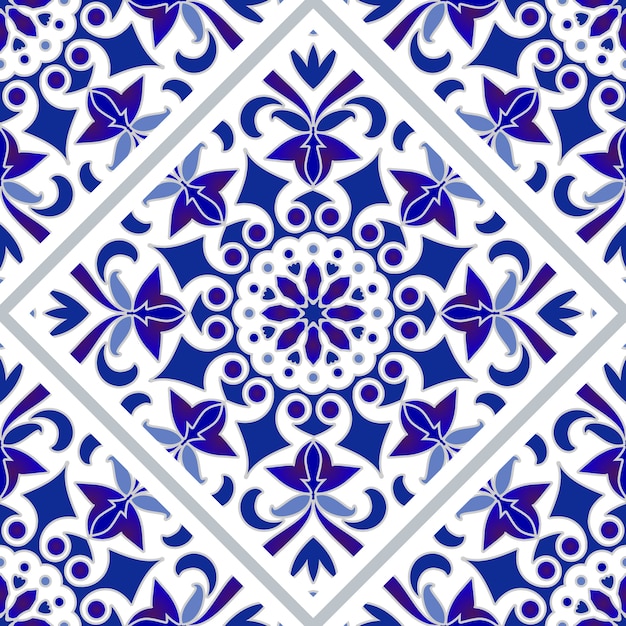 Premium Vector | Blue and white tile pattern