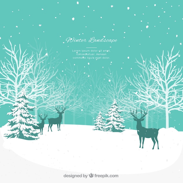Blue winter landscape with deers
